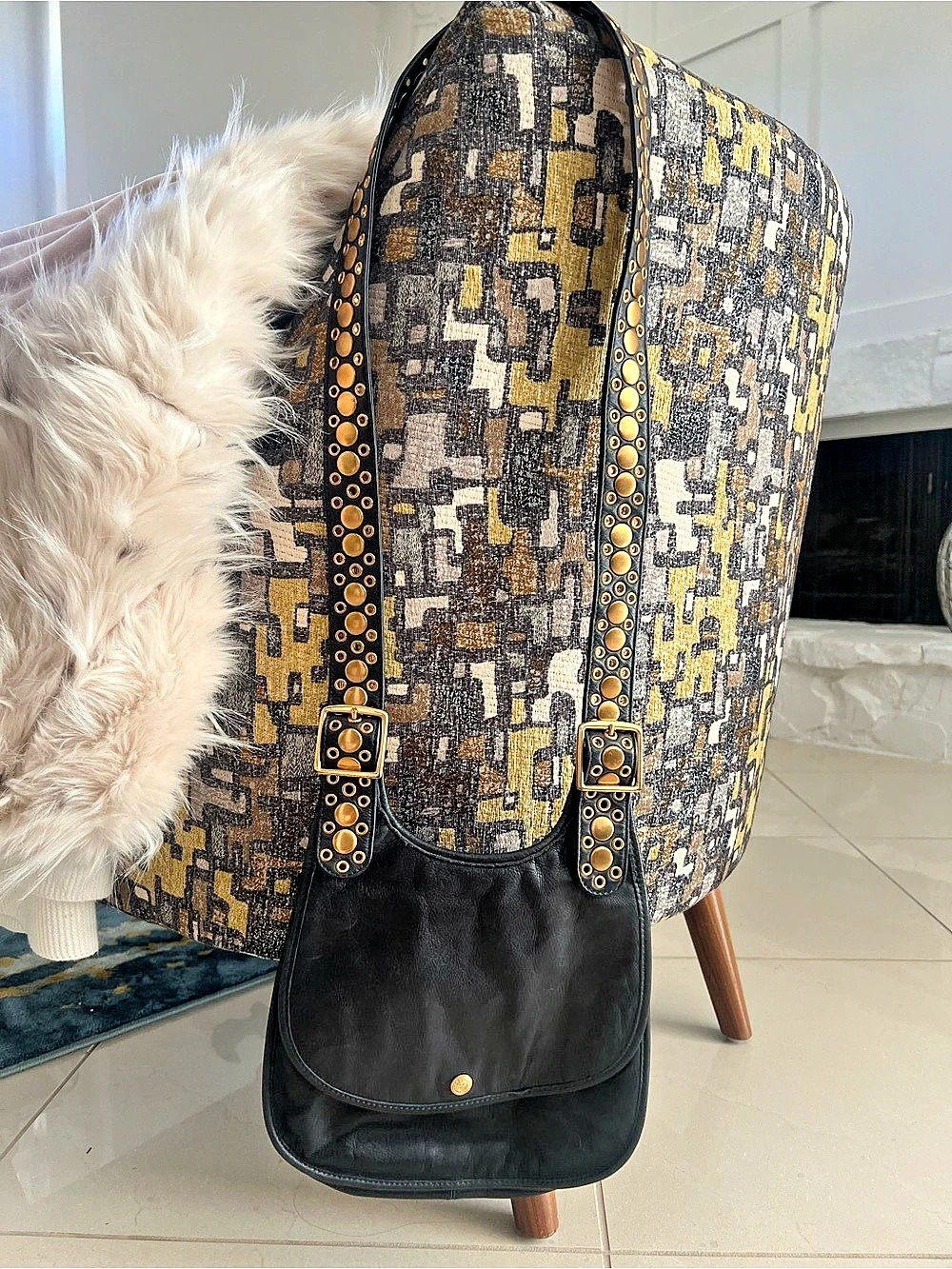 Rebecca Minkoff Geometric Studded Shoulder Bag in Black & Brown